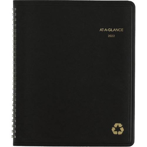 AT-A-GLANCE Recycled 2023 RY Monthly Planner, Black, Medium, 7" x 8 3/4" - Medium Size - Monthly - 12 Month - January 2023 - December 2023 - 1 Month Double Page Layout - 7" x 8 3/4" Sand Sheet - Twin Wire - Black - Date Indicator, Appointment Sc