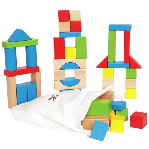 Hape Maple Blocks - Skill Learning: Building, Discovery, Color/Shape, Sorting, Engineering & Construction, Imagination, Eye-hand Coordination, Motor Skills - 12 Month & Up - 50 Pieces - Blue - Blocks & Construction - HAPE0409