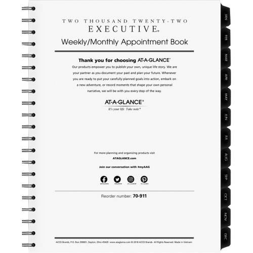 AT-A-GLANCE Executive 2023 RY Weekly Monthly Refill for 70-NX81, Large, 8 1/4" x 11" - Large Size - Julian Dates - Weekly, Monthly - 12 Month - January 2023 - December 2023 - Quarter-hourly, 8:00 AM to 5:45 PM - Monday - Friday - 1 Month, 1 Week