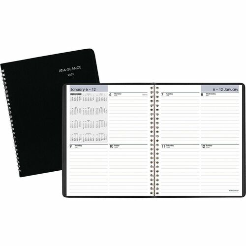 AT-A-GLANCE DayMinder 2023 RY Block Style Weekly Planner, Black, Medium, 7" x 8 3/4" - Medium Size - Weekly - 12 Month - January 2023 - December 2023 - 1 Week Double Page Layout - 7" x 8 3/4" White Sheet - Twin Wire - Paper - Black CoverRuled Da