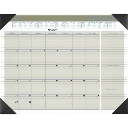 AT-A-GLANCE 2023 RY Executive Desk Pad, Large, 21 3/4" x 17" - Large Size - Monthly - 12 Month - January 2023 - December 2023 - 1 Month Single Page Layout - 21 3/4" x 17" White Sheet - Desk Pad - Paper, Board - Ruled Daily Block, Bleed Resistant