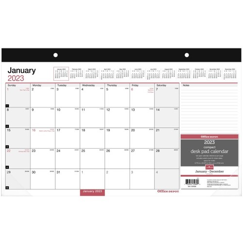 Office Depot Monthly Desk Pad Calendar, 17" x 11" , White, January To