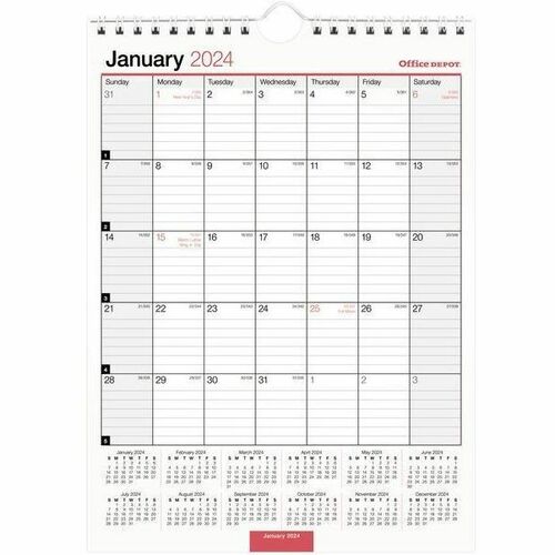 Office Depot Monthly Wall Calendar, 8" x 11" , White, January 2023 To