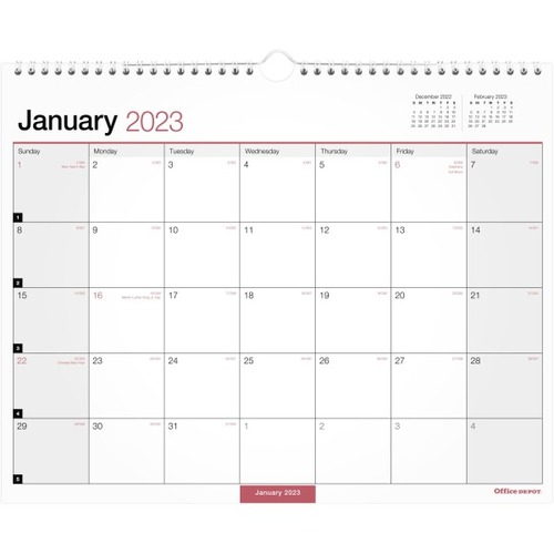 Office Depot Monthly Wall Calendar 15 x 12 White January To