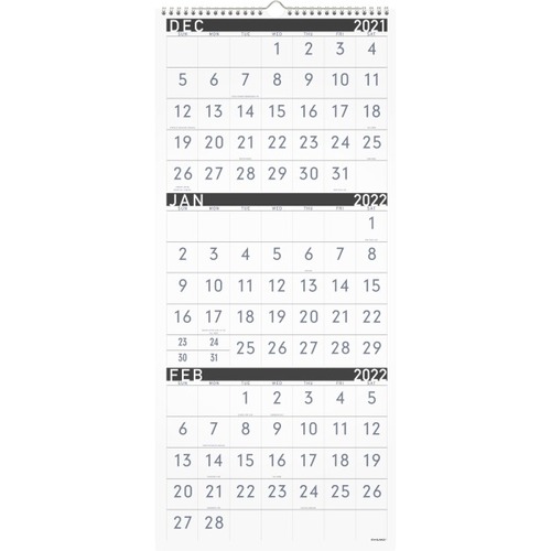 AT-A-GLANCE Contemporary 2023 RY 3 Month Reference Wall Calendar, Large, 12" x 27" - Large Size - Monthly - 15 Month - December 2022 - February 2024 - 12" x 27" Sheet Size - Twin Wire - White - Chipboard, Paper - Bleed Resistant Paper, Writable 