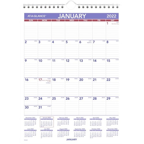 AT-A-GLANCE Mini Monthly 2023 RY Wall Calendar, Small, 8" x 11" - Small Size - Personal - Julian Dates - Monthly - 12 Month - January 2023 - December 2023 - 8" x 11" White Sheet - Twin Wire - White, Red, Blue - Paper - Purple, Red CoverBleed Res