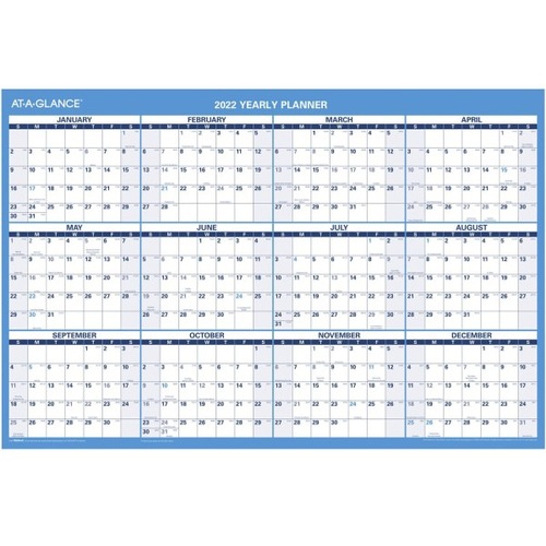 AT-A-GLANCE 2023 RY Horizontal Erasable Wall Calendar, Reversible, Large, 36" x 24" - Large Size - Julian Dates - Yearly - 12 Month - January 2023 - December 2023 - 36" x 24" White Sheet - Tapebound - Laminate - Erasable, Write on/Wipe off, Unru