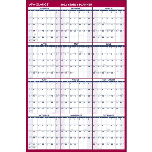 AT-A-GLANCE 2023 RY Vertical Horizontal Reversible Erasable Wall Calendar, With Marker, Large, 36" x 24" - Large Size - Julian Dates - Yearly - 12 Month - January 2023 - December 2023 - 24" x 36" White Sheet - Red, Blue, White - Laminate - Erasa