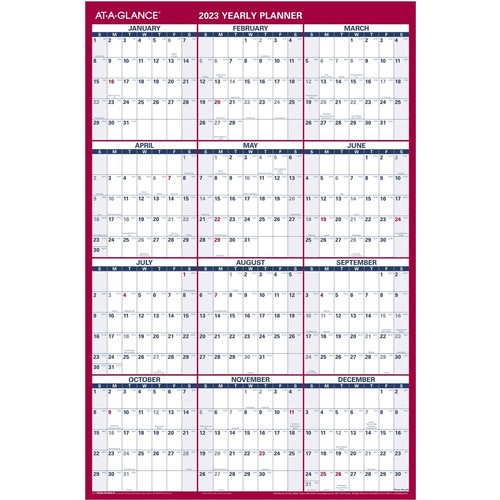 AT-A-GLANCE 2023 RY Vertical Horizontal Reversible Erasable Wall Calendar, Medium, 12" x 16" - Medium Size - Yearly - 12 Month - January 2023 - December 2023 - 12" x 16" White Sheet - Red, Blue, White - Laminate - Reversible, Compact, Important 