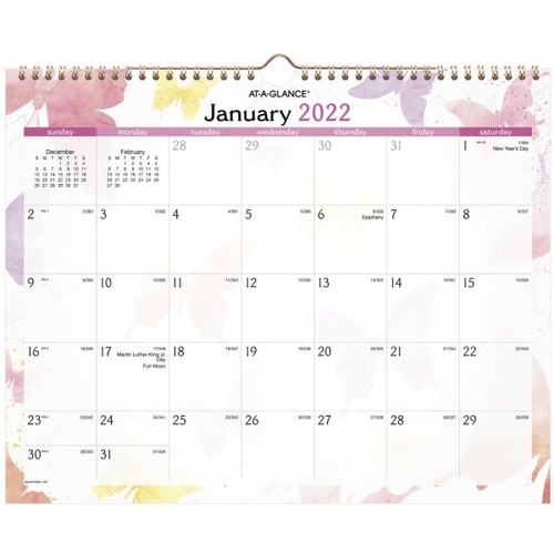AT-A-GLANCE Watercolors 2023 RY Monthly Wall Calendar, Medium, 15" x 12" - Medium Size - Julian Dates - Monthly, Daily - 12 Month - January 2023 - December 2023 - 1 Month Single Page Layout - 15" x 12" White Sheet - Twin Wire - Yellow, Brown, Pi