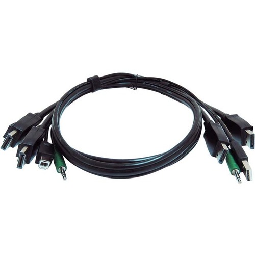 Black Box Secure KVM Cable - Each end (1) USB, (1) or (2) DisplayPort, (1) 3.5mm Audio - 6 ft KVM Cable for KVM Switch, PC - First End: 1 x USB - Male, 2 x DisplayPort 1.2 Digital Audio/Video - Male, 1 x 3.5mm Stereo Audio - Male - Second End: 1 x USB - M