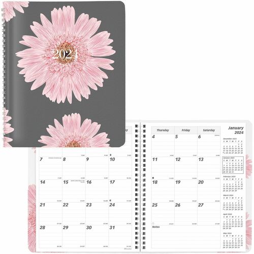 Brownline Essential Monthly Planner - Monthly - 14 Month - December - January - 1 Month Double Page Layout - 8 29/32" x 7 1/10" Sheet Size - Twin Wire - Pink - Ruled Daily Block, Important Date, Phone Directory, Address Page, Reference Month, Holiday List