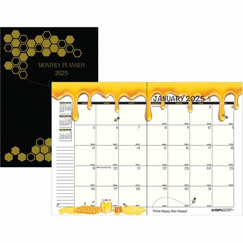 House of Doolittle Honeycomb Monthly Calendar Planner - Julian Dates - Monthly - 12 Month - January - December - 1 Month Double Page Layout - 7" x 10" Sheet Size - Black, Yellow - Reference Month, Holiday Listing, Important Date, Three-Year Calendar Refer