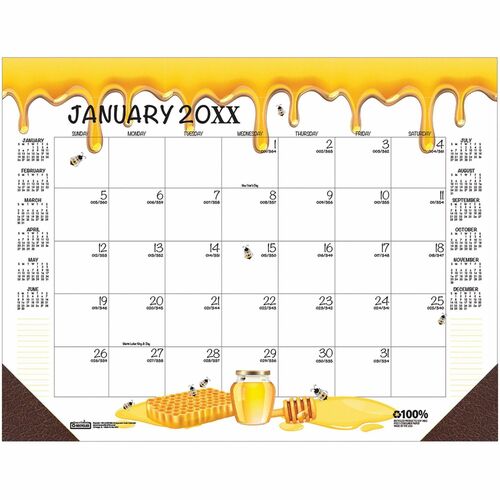 House of Doolittle Honeycomb Monthly Desk Pad Calendar - Julian Dates - Monthly - 12 Month - January 2024 - December 2024 - 22" x 17" Sheet Size - Desk Pad - Yellow - Reinforced Corner, Note Page - 1 Each