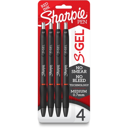 Sharpie S-Gel Pens - Medium Pen Point - 0.7 mm Pen Point Size - Red Gel-based Ink - Black Metal Barrel - 4 / Pack