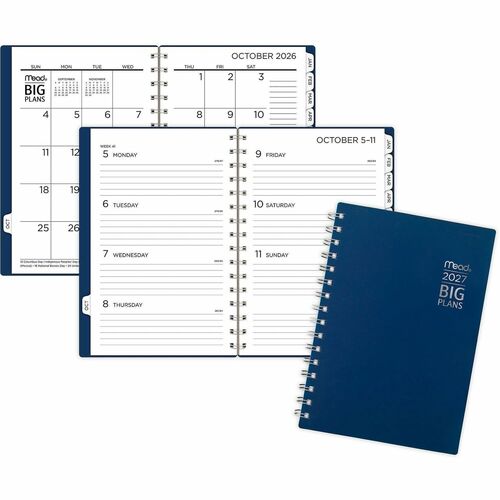 Cambridge 2022-2023 BIG PLANS Weekly Monthly Planner, Navy, Small, 5 1/2" x 8 1/2" - Small - Weekly, Monthly - 24 Month - January 2025 to December 2026 - 1 Week, 1 Month Double Page Layout - 3 1/2" x 6" Sheet Size - White Sheet - Stapled - Blue - Poly - N