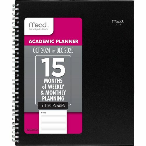 Mead Basic 2022-2023 Weekly Monthly Planner, Black, Large, 8 1/2" x 11" - Large Size - Weekly, Monthly - 15 Month - October 2022 - December 2023 - 1 Week, 1 Month Double Page Layout - 8 1/2" x 11" Sheet Size - Twin Wire - Black - Poly - Black CoverFlexibl
