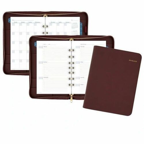 At-A-Glance Undated Faux Leather Fashion Starter Set, 7-Ring, Desk Size, Merlot, 5 1/2" x 8 1/2" - Desk - Undated - 12 Month - 8:00 AM to 5:00 PM, Hourly - 1 Week, 1 Month Double Page Layout - 5 1/2" x 8 1/2" Sheet Size - White Sheet - Ring Binding - Red 