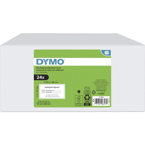 Dymo LabelWriter Business Card Label - 2" Width x 3 1/2" Length - Direct Thermal - White - 300 / Roll - 24 / Box - Non-adhesive