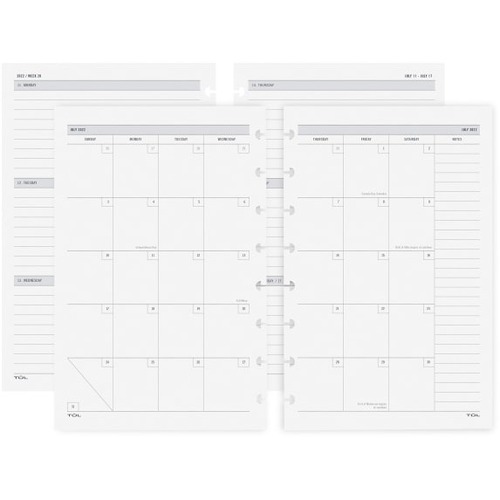 TUL® Discbound Academic Weekly/Monthly Planner Refill Pages, Junior Size, July 2022 To June 2023, TULJRFILR-WM-AY - Junior Size - Academic - Weekly, Monthly - 12 Month - July 2022 - June 2023 - 1 Week, 1 Month Double Page Layout - Discbound - Untimed 