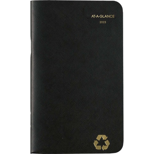 At-A-Glance 2023-2024 Recycled Two Year Monthly Planner, Black, Pocket, 3 1/2" x 6" - Pocket Size - Monthly - 24 Month - December 2023 - January 2024 - 1 Month Single Page Layout - 3 1/2" x 6" White Sheet - Twin Wire - Black - Black CoverSchedule Section,