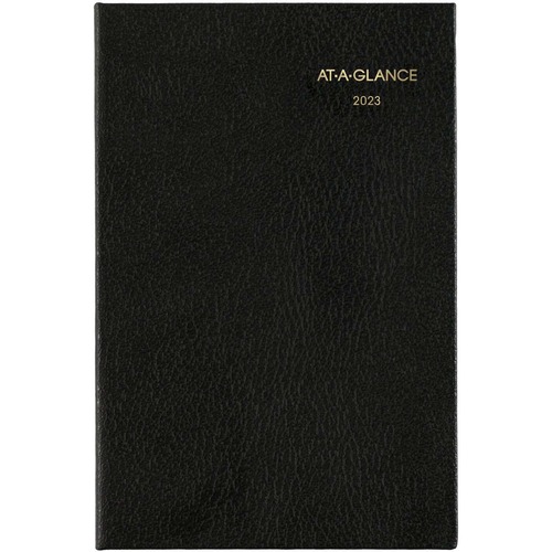 At-A-Glance Fine Diary 2023 Weekly Monthly Diary, Black, Pocket, 2 3/4" x 4 1/4" - Pocket Size - Julian Dates - Weekly, Monthly - 12 Month - January 2023 - December - 1 Week, 1 Month Double Page Layout - 5" x 8" White Sheet - Black - Wood - Black CoverWri