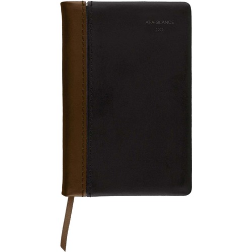 At-A-Glance Fine Diary 2023 Weekly Monthly Diary, Black Brown, Pocket, 2 3/4" x 4 1/4" - Pocket Size - Julian Dates - Weekly, Monthly - 12 Month - January 2023 - December - 1 Week, 1 Month Double Page Layout - 2 3/4" x 4" White Sheet - Case Bound - Black 