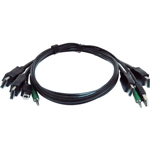 Black Box Secure KVM Cable - Each end (1) USB, (1) or (2) DisplayPort, (1) 3.5mm Audio - 10 ft KVM Cable for KVM Switch, PC - First End: 1 x USB - Male, 2 x DisplayPort 1.2 Digital Audio/Video - Male, 1 x 3.5mm Stereo Audio - Male - Second End: 1 x USB - 