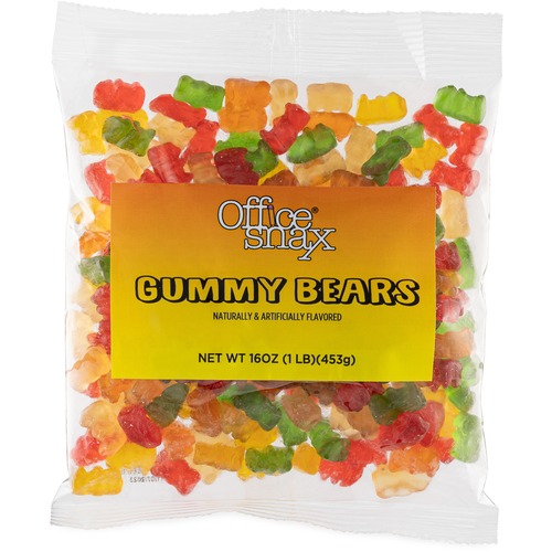 Office Snax Gummy Bears Candy - Assorted - 16 oz - 1 Each