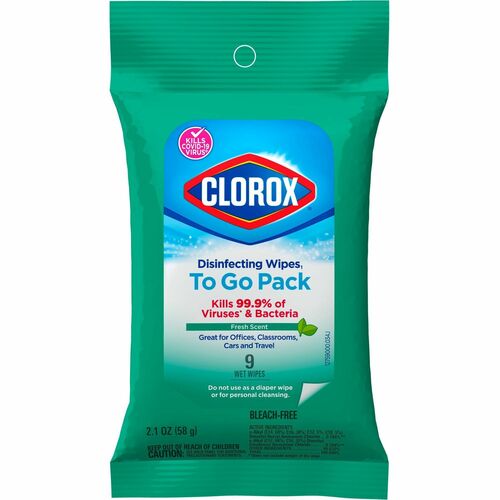 Clorox On The Go Bleach-Free Disinfecting Wipes - Ready-To-Use Wipe - Fresh Scent - 9 / Pack - 1 Each - White