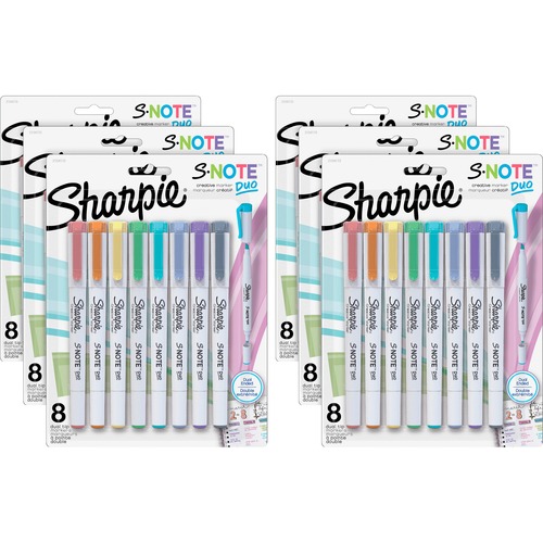 Sharpie S-Note Duo Dual-Tip Markers - Chisel, Bullet Marker Point Style - Assorted - 6 / Box