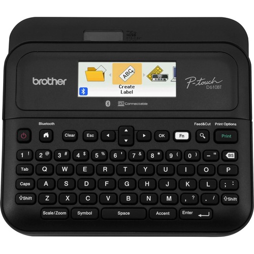 Brother P-Touch PT-D610BT Business Professional Connected Label Maker - Thermal Transfer - 1.18 in/s Mono - 17 Fonts - 8 Font Size - 180 x 360 dpi - Tape, Label0.14" , 0.24" , 0.47" , 0.71" , 0.94" - LCD Screen - Battery, Power Adapter - 6 Batteries Suppo