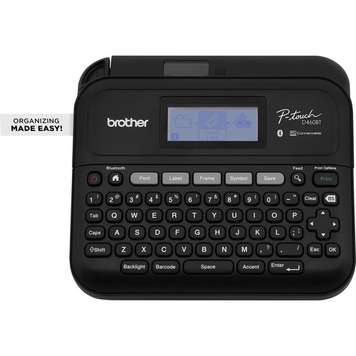 Brother P-Touch PT-D460BT Label Printer Gray - Thermal Transfer - 30 mm/s Mono - 16 Fonts - 180 dpi - Tape0.14" (3.50 mm), 0.24" (6 mm), 0.35" (9 mm), 0.47" (12 mm), 0.71" (18 mm) - Battery, Power Adapter - 6 Batteries Supported - AA - Black - Desktop - P = BRTPTD460BT