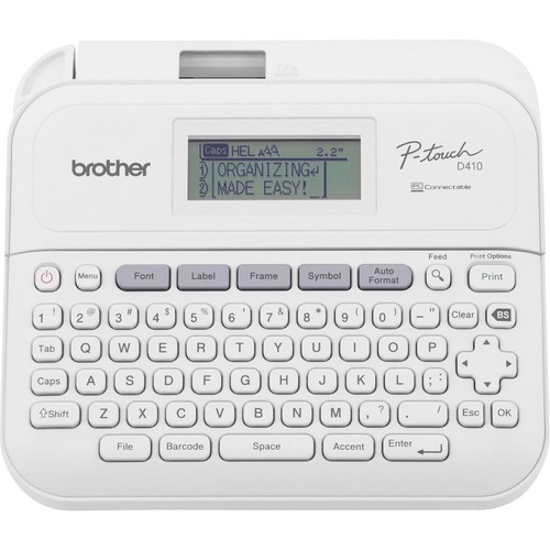 P-touch P-Touch PT-D410AD Label Printer Gray - Thermal Transfer - 0.79 in/s Mono - 15 Fonts - 180 dpi - Tape0.14" , 0.24" , 0.35" , 0.47" , 0.71" - Battery, Power Adapter - 6 Batteries Supported - AA - Gray - Desktop - PC, Mac - QWERTY, Manual Cutter, Lab