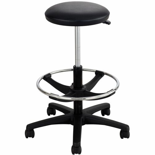 Safco Extended-Height Lab Stool - Black Seat Color - Vinyl Seat Material - Black Frame Color - 5-star Base - Metal, Nylon, Polyurethane, Steel - 1 Each