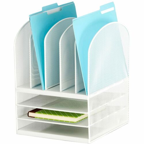 Onyx Mesh Letter Tray Desktop Organizer - 5 Compartment(s) - 3 Shelf(ves) - 13" Height x 11.50" Width x 9.50" Depth - Desktop - Durable - Powder Coated - White - Steel Mesh, Metal - 1 Each