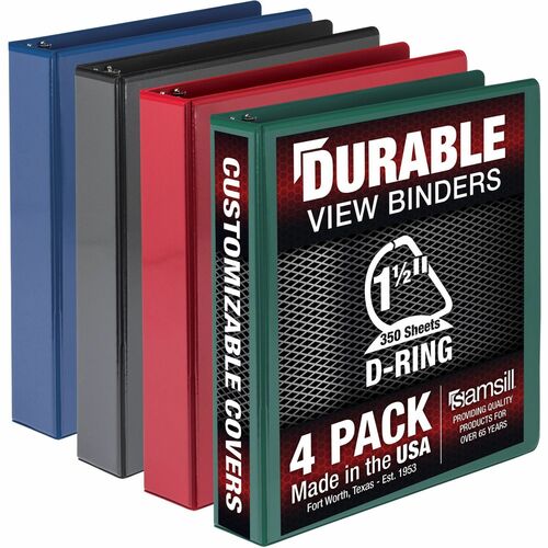 Samsill Durable 1.5 Inch Binder, Made in the USA, D Ring Customizable Clear View Binder, Basic Assortment, 4 Pack, Each Holds 350 Page (MP46458) - 1 1/2" Binder Capacity - Letter - 8 1/2" x 11" Sheet Size - 350 Sheet Capacity - D-Ring Fastener(s) - 2 Inte
