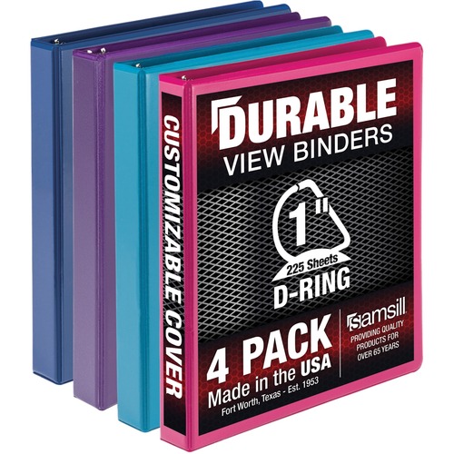 Samsill Durable 1 Inch Binder, Made in the USA, D Ring Customizable Clear View Cover, Fashion Assortment, 4 Pack, Each holds 225 Pages (MP46439) - 1" Binder Capacity - Letter - 8 1/2" x 11" Sheet Size - 225 Sheet Capacity - 1" Ring - 3 x D-Ring Fastener(s
