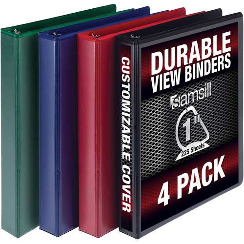 Samsill Durable 1 Inch Binder, Made in The USA, D Ring Binder, Customizable Clear View Cover, Basic Assortment, 4 Pack, Each Holds 225 Pages (MP46409) - 1" Binder Capacity - Letter - 8 1/2" x 11" Sheet Size - 225 Sheet Capacity - 1" Ring - 3 x D-Ring Fast