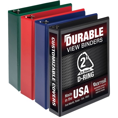 Samsill Durable 2 Inch Binder, Made in the USA, D Ring Customizable Clear View Binder, Basic Assortment, 4 Pack, Each Holds 475 Pages (MP46468) - 2" Binder Capacity - Letter - 8 1/2" x 11" Sheet Size - 475 Sheet Capacity - 2" Ring - 3 x D-Ring Fastener(s)