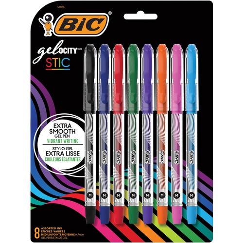 BIC Gel-ocity Quick Dry Fashion, Retractable Gel Pen - Medium Pen Point - 0.7 mm Pen Point Size - Retractable - Assorted Gel-based Ink - 8 / Pack