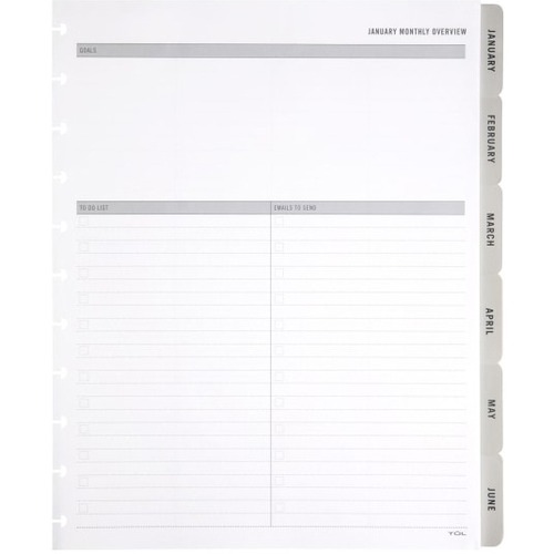 TUL® Discbound Monthly Planner Refill With 12 Tab Dividers, Letter Size, Gray, January To December 2023 - Monthly - 12 Month - January 2023 - December 2023 - 8 1/2" x 11" White Sheet - Gray - Tab Divider, Flip-over, Task List, Project Planner, Monthly