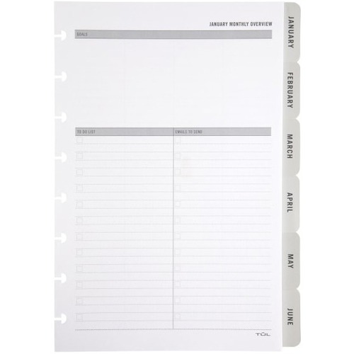 TUL® Discbound Monthly Planner Refill With 12 Tab Dividers, Junior Size, Gray, January To December 2023 - Junior Size - Monthly - 12 Month - January 2023 - December 2023 - 5 1/2" x 8 1/2" White Sheet - Gray - Tab Divider, Flip-over, Task List, Project