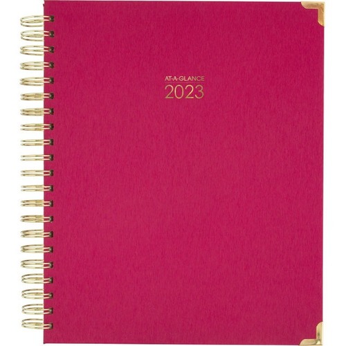 At-A-Glance Harmony 2023-2024 Hardcover Weekly Monthly Planner, Berry, Large, 8 1/2" x 11" - Large Size - Weekly, Monthly - 13 Month - January 2023 - January 2024 - 1 Month, 1 Week Double Page Layout - 8 1/2" x 11" White Sheet - Twin Wire - Gold, Pink - F
