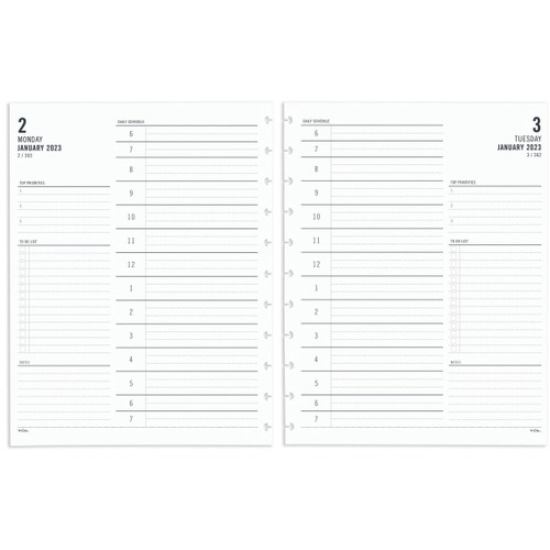 TUL® Discbound Daily Refill Pages, Letter Size, January To December 2023 - Daily - 12 Month - January 2023 - December 2023 - 6:00 AM to 7:00 PM - Hourly - 1 Day Single Page Layout - 8 1/2" x 11" White Sheet - 11-ring - White - Paper - Holiday Listing,