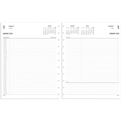 TUL Discbound Daily Refill Pages, Letter Size, January To December 2023 - Daily - 12 Month - January 2023 - December 2023 - 6:30 AM to 10:30 PM - Half-Hourly - 1 Day Double Page Layout - 8 1/2" x 11" White Sheet - 11-ring - White - Paper - Holiday Listing