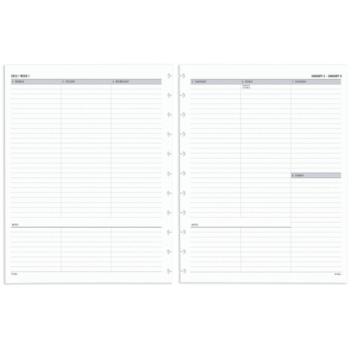 TUL® Discbound Weekly Refill Pages, Untimed, Letter Size, January To December 2023 - Weekly - 12 Month - January 2023 - December 2023 - 1 Week Double Page Layout - 8 1/2" x 11" White Sheet - White - Paper - Holiday Listing, Information Page, Planner P