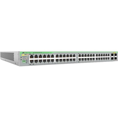 Allied Telesis GS950/52PS V2 Ethernet Switch - 48 Ports - Manageable - Gigabit Ethernet - 10/100/1000Base-T, 100/1000Base-X - 2 Layer Supported - Modular - 4 SFP Slots - 150 W Power Consumption - 370 W PoE Budget - Twisted Pair, Optical Fiber - PoE Ports 