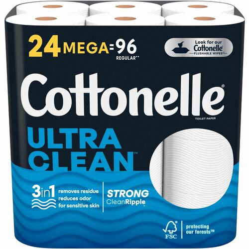 Cottonelle Ultra Clean Toilet Paper - 1 Ply - 312 Sheets/Roll - White - Fiber - 24 / Pack