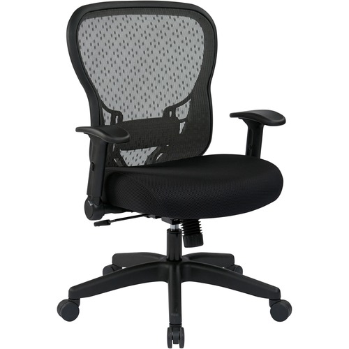 Office Star Deluxe R2 Space Grid Back Chair - Black Mesh Fabric, Memory Foam Seat - Black Back - Mid Back - 5-star Base - Armrest - 1 Each
